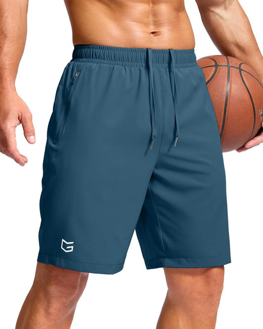 G Gradual Men's Athletic Running Shorts with Zipper Pockets Quick Dry 7"/ 5"/ 9" Workout Gym Shorts for Basketball Hiking(Dusty Blue,9L)