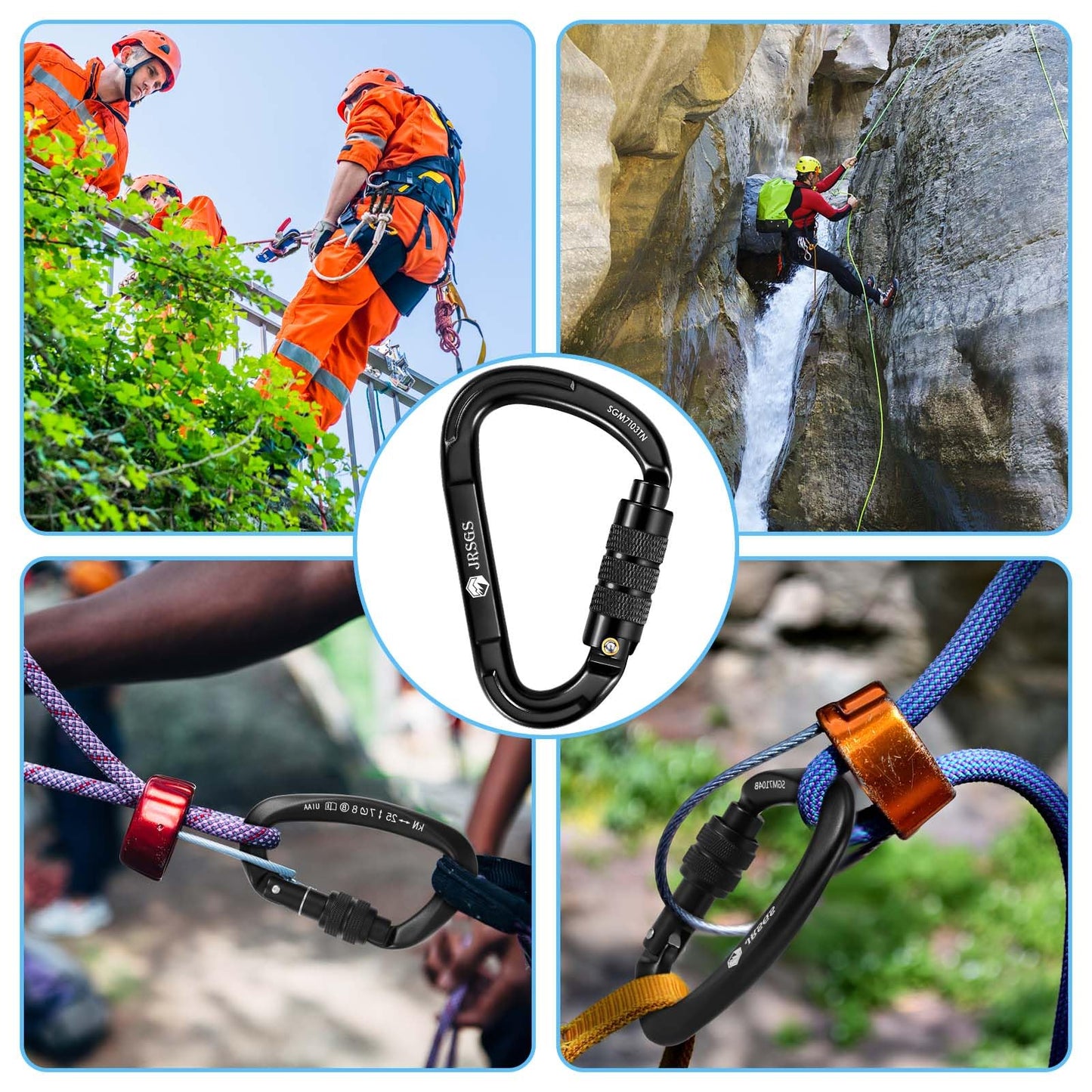 JRSGS Climbing Carabiner 25KN Large Carabiner Clip Auto Locking Carabiner Obtained UIAA Certification Heavy Duty Carabiners Suitable for Rock Climbing, Camping, Gym,Rescue