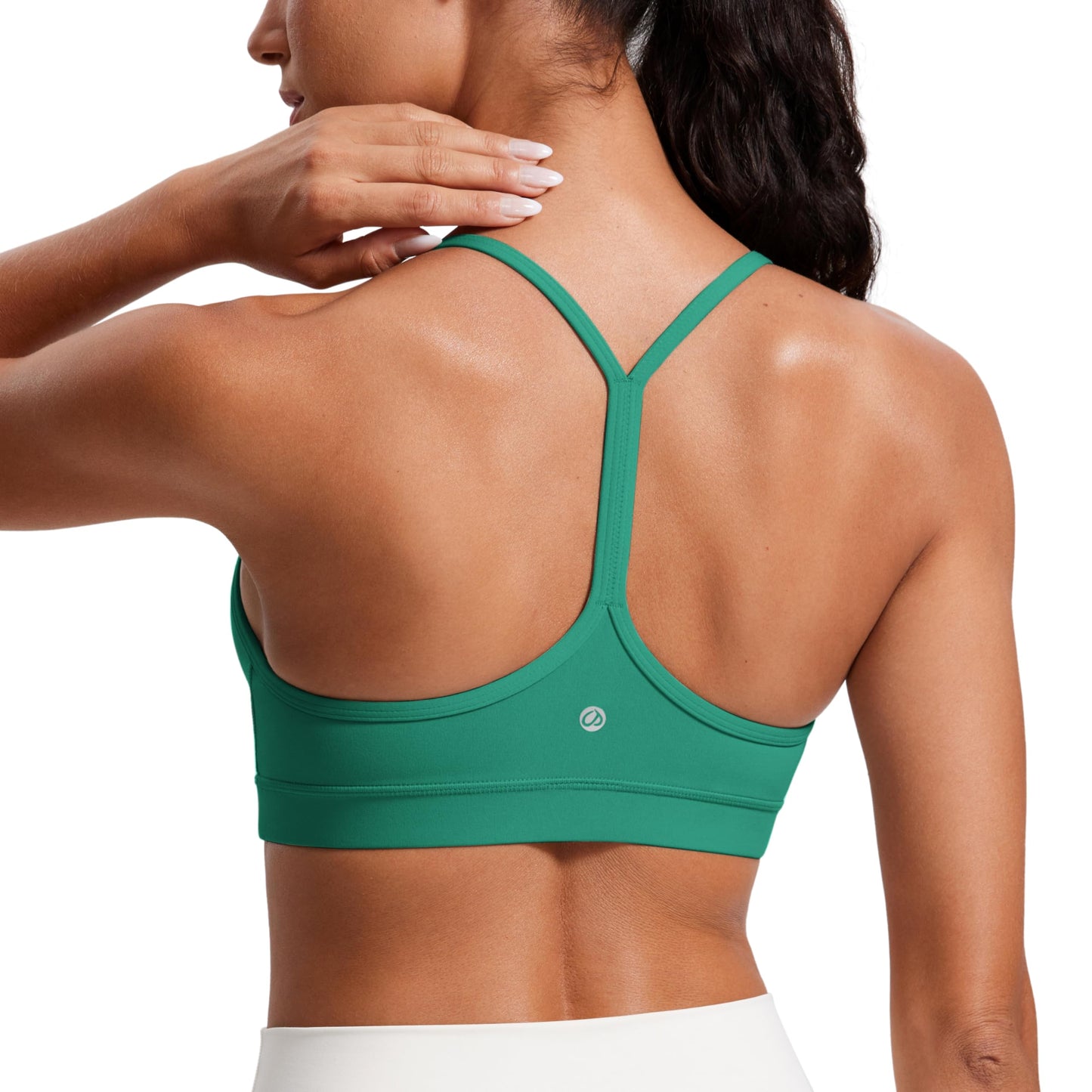 CRZ YOGA Butterluxe Y Back Sports Bras for Women - Padded Racerback Low Impact Spaghetti Thin Strap Workout Yoga Top Cascadia Green Small