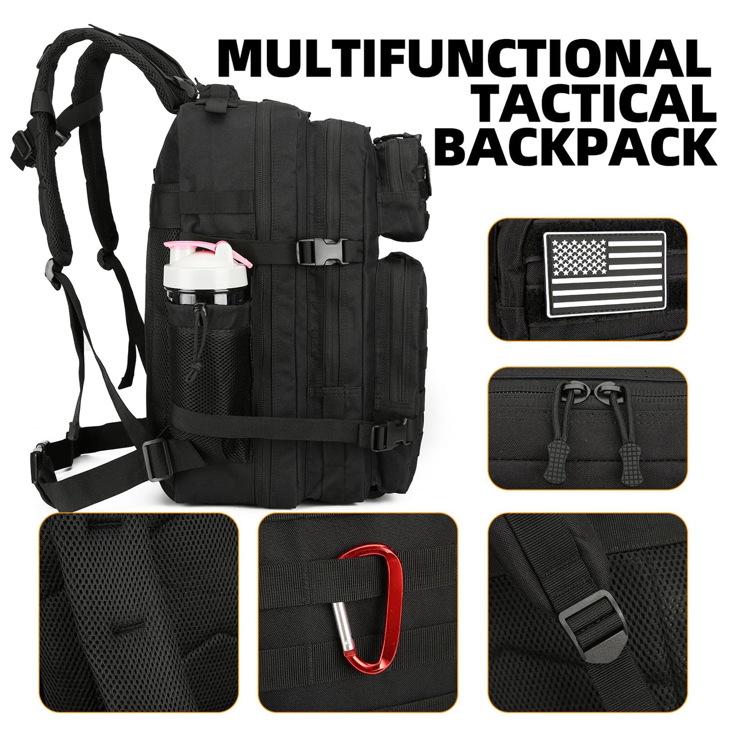 Lovelinks21 25L Tactical Backpack for Men Women Military Backpack Army Assault Pack Molle Backpack Small Bug Out Bag Travel Rucksack Daypack (Black)