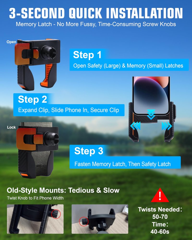 XEEP 2026 Magnetic Golf Cart Phone Holder 8pcs N52 Magnets, 360° Rotation, One-Touch Lock, Compatible with EZGO/Club Car/Yamaha, Golf Cart Cell Phone Holder for All 4.5-7" Smartphones