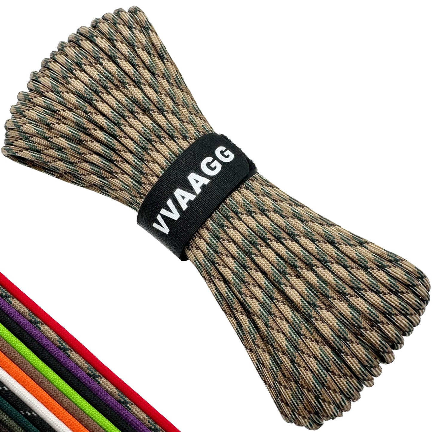 VVAAGG 550 Paracord 100FT Strong Rope, Heavy-Duty Camo Tactical Parachute Cord Outdoor Camping Gear Tent Rope, 4mm