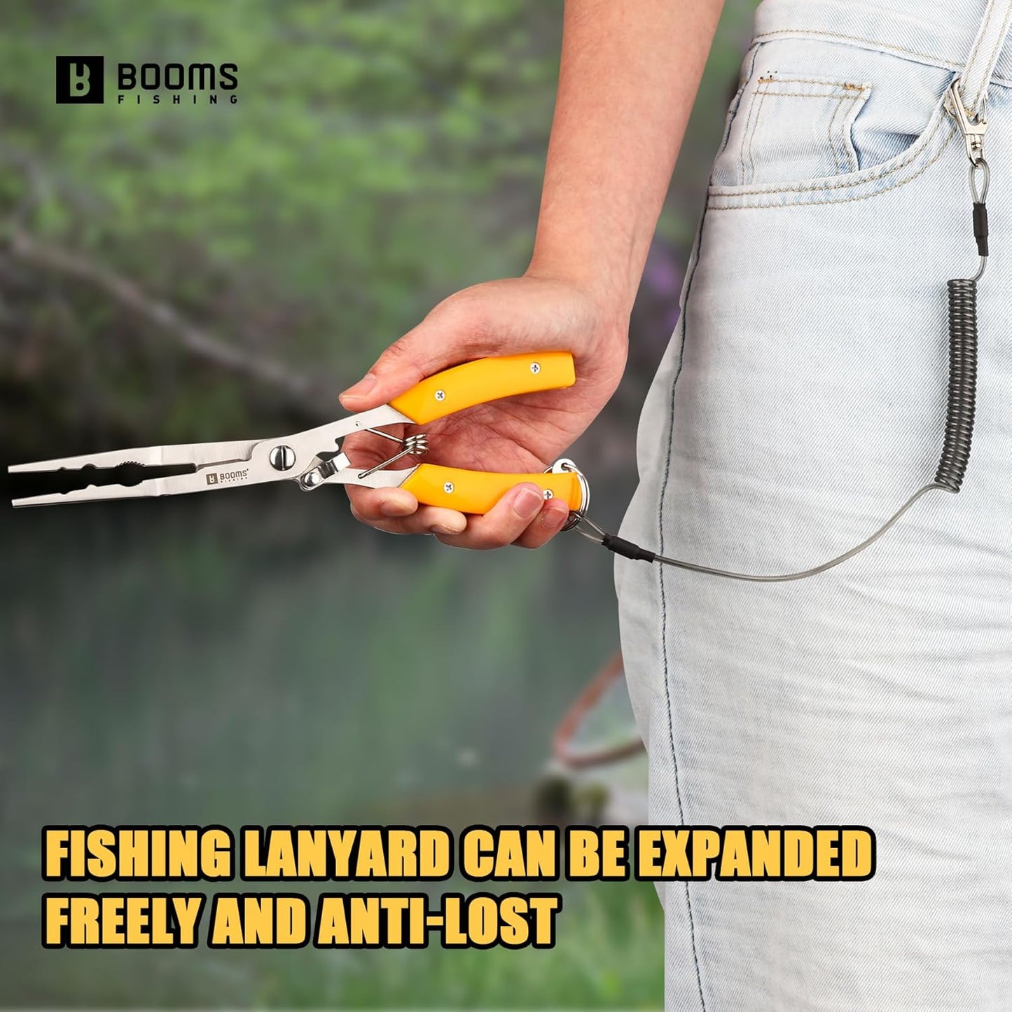 Fishing Pliers Hook Remover - 8" Long Nose Stainless Steel Tool for Saltwater | Braid Line Cutters with Lanyard & Safety Lock
