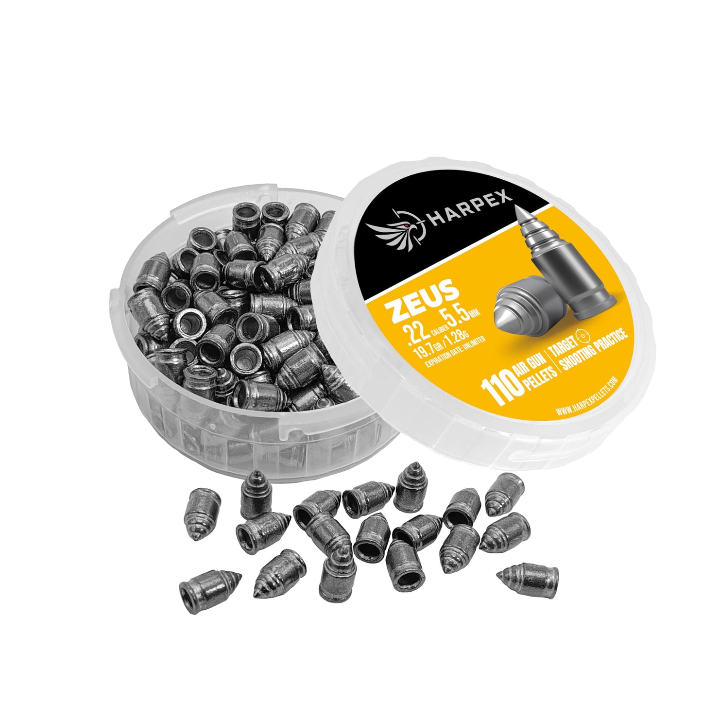 Harpex Zeus .22 Cal Airgun Pellets – 19.7 Grain Pointed Design – High Accuracy – Premium Lead Pellets for Target Shooting, Consistent Performance – Reliable Quality (110 Count)