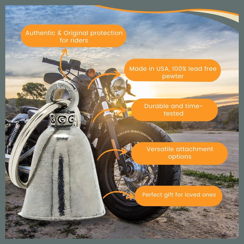 Guardian Bell "Handful Good Luck Bells w/Keyring & Black Velvet Gift Bag | Motorcycle Bell | Good Luck Gift to Friends/Family | Lead-Free Pewter Bike Bell | Made in The USA