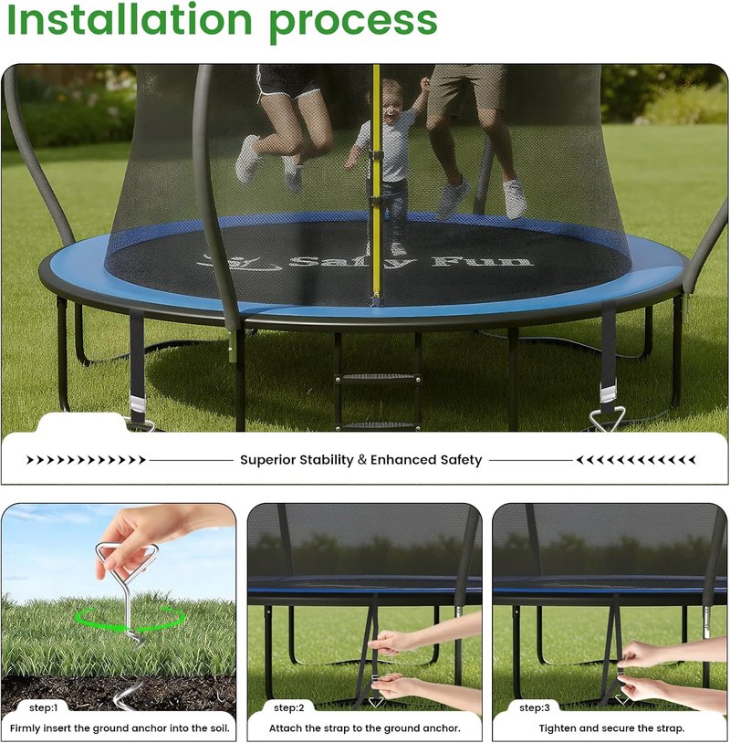 Heavy Duty Trampoline Anchor Kit - Spiral Ground Stakes with Straps & Tool | 4-Pack for Secure Trampoline, Tent, Canopy, Gazebo