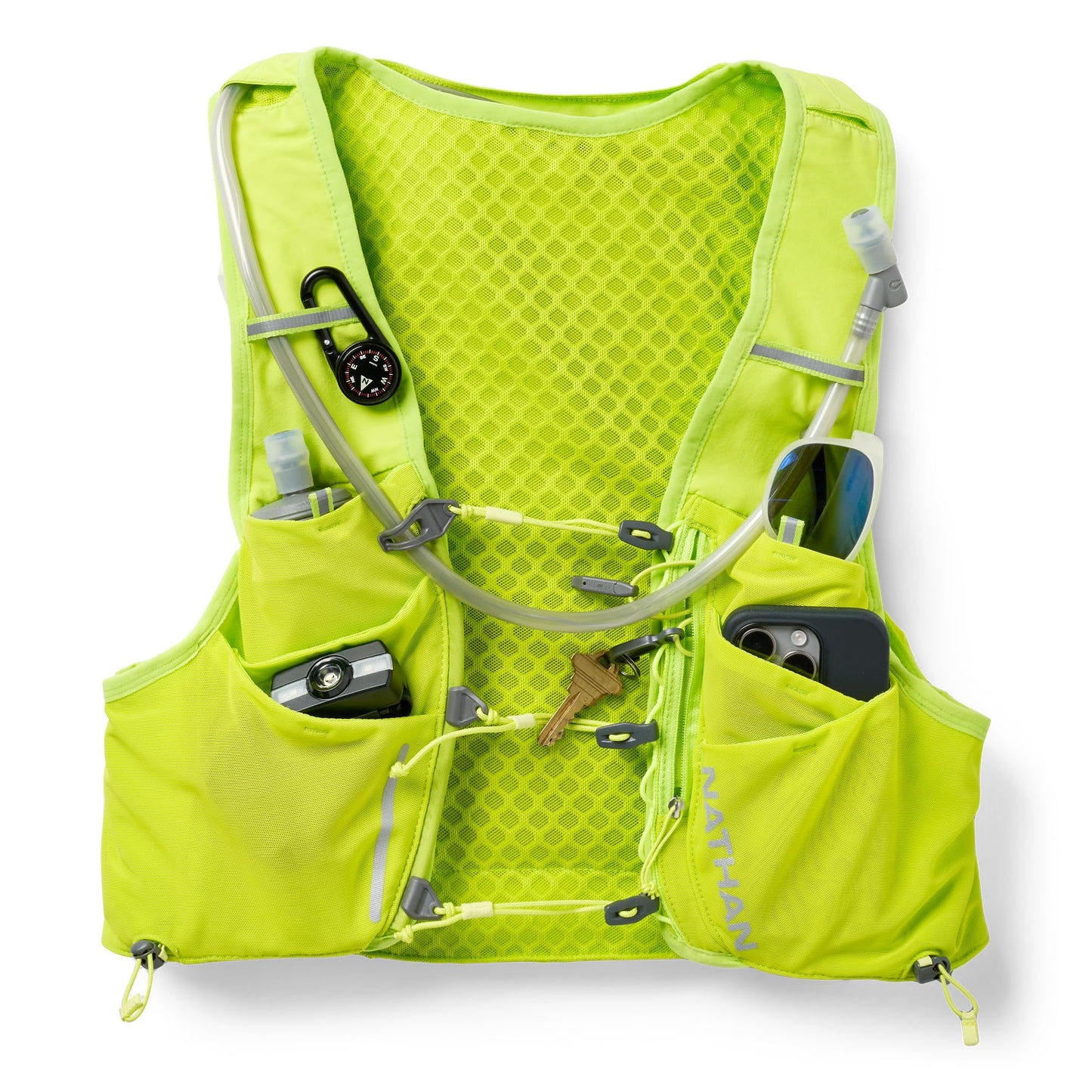 Nathan Hydration Vest 12L for Running & Hiking - Quick-Fit Adjustments, Breathable Mesh, 1.6L Insulated Bladder, Lightweight 8.8 oz - Pinnacle Pro - Finish Lime/Reflective Silver - Medium
