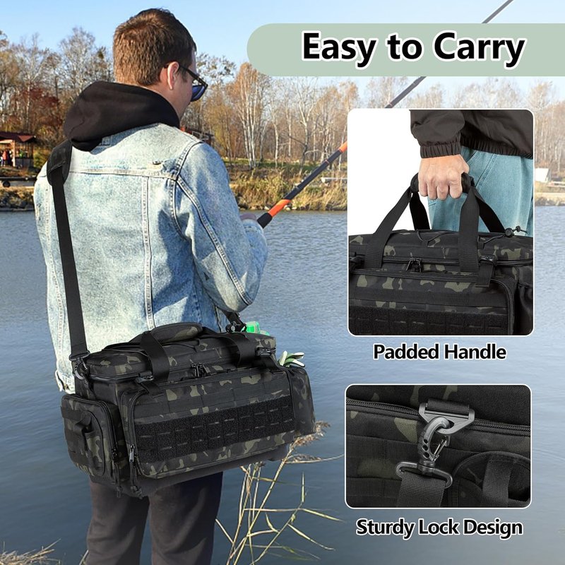 GOBUROS Waterproof Fishing Tackle Bag - EVA Bottom, Rod Holder & Pliers Storage | Durable Fishing Gear