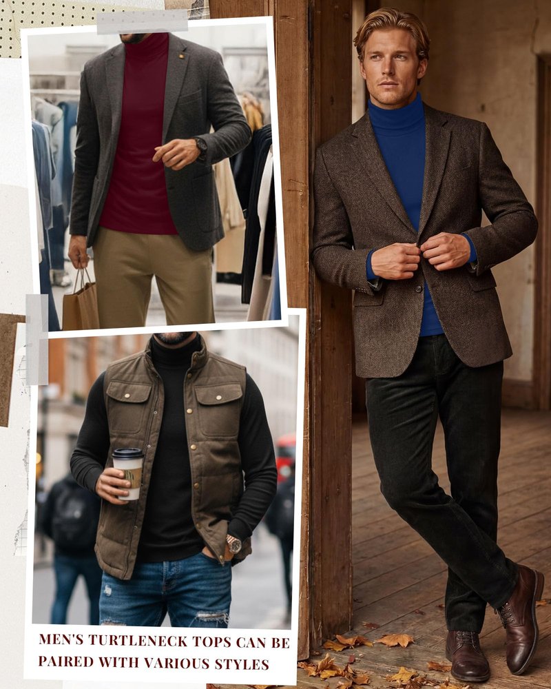 Riyiper 3 Pack Men's Turtleneck Shirts Thermal Basic Knitted Long Sleeve Casual Slim Fit Winter Pullover Tops(Black, Burgundy, Navy Blue,L)