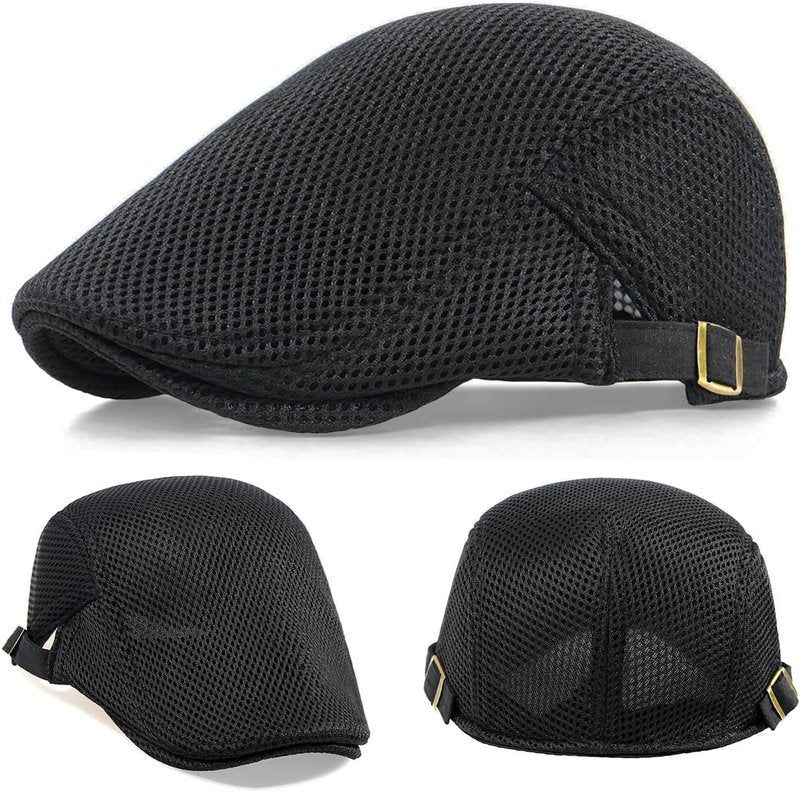 Men's Mesh Newsboy Hat - Breathable Adjustable Summer Ivy Cap | 2 Pack