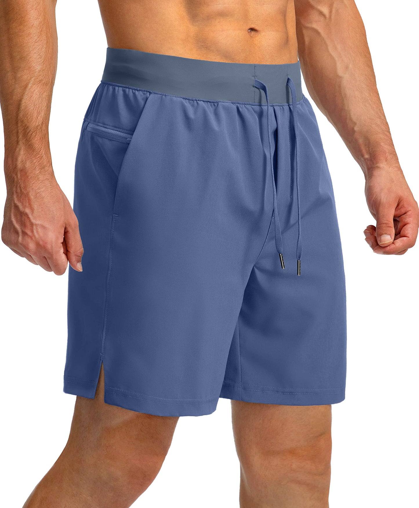 Soothfeel Men's Running Shorts with Zipper Pockets 7 Inch Lightweight Quick Dry Gym Athletic Workout Shorts for Men (Blue, XXL)