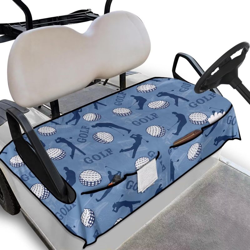 Oramclsy Golf Print Golf Cart Seat Covers with Pockets,Golf Cart Accessories,Lightweight Golf Cart Seat Towel Blanket,Sports Golf Cart Covers for 2-Person Seats Club Car(Blue)