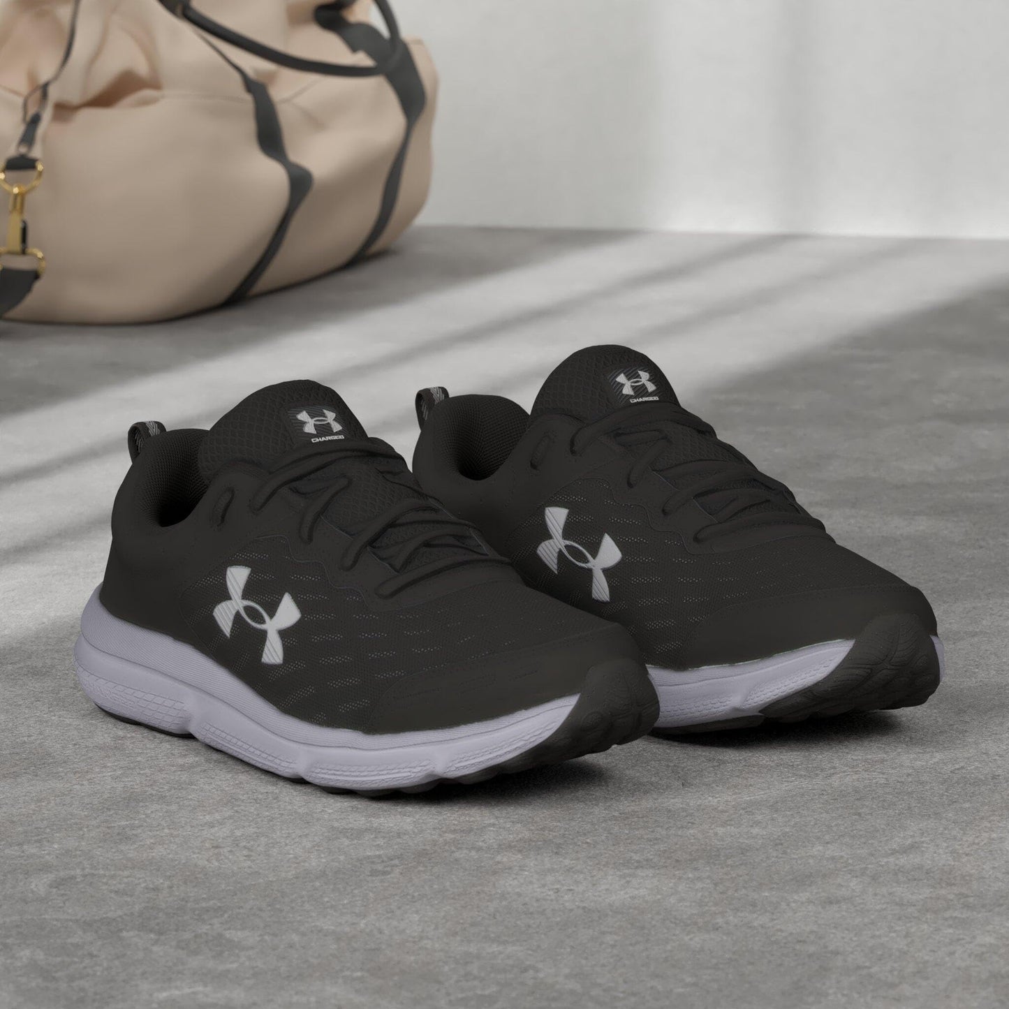 Under Armour Men's Charged Assert 10 Shoes, (001) Black/Black/White, 8 Wide
