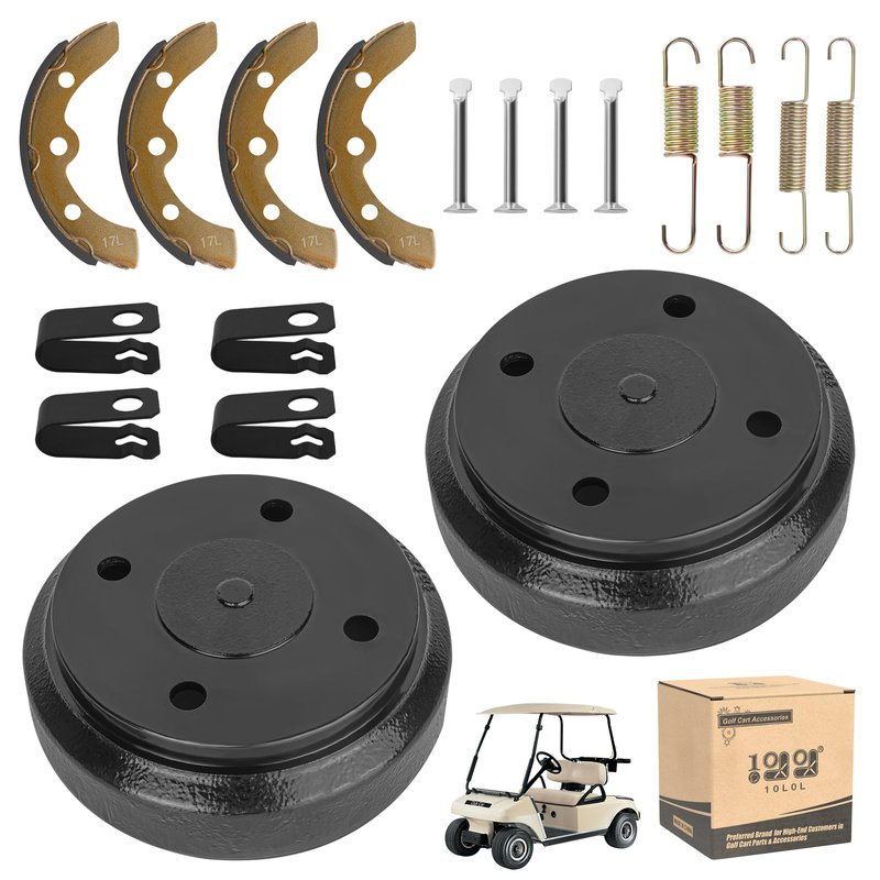 10L0L Golf Cart Brake Repair Kit for Club Car DS 1995-Up & Precedent 2004-Up, Brake Drums & Brake Shoes Spring Kit, Replace OEM 101791101 1018232-01 10603 1011466 101816301