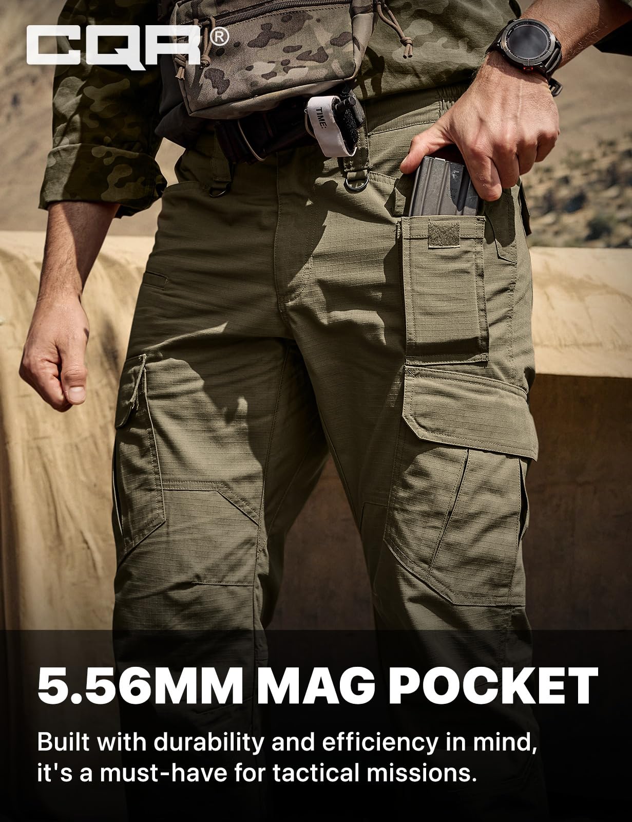 CQR Men's Tactical Pants, Water Resistant Ripstop Cargo Pants, Lightweight EDC Work Hiking Pants, Outdoor Apparel, Raider Mag Soil Green, 36W x 34L