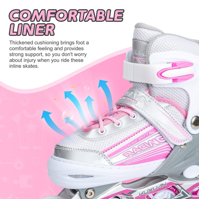 Kuxuan Skates Inline Skates Adjustable for Kids,Girls Skates with All Wheels Light up,Fun Illuminating for Girls and Ladies