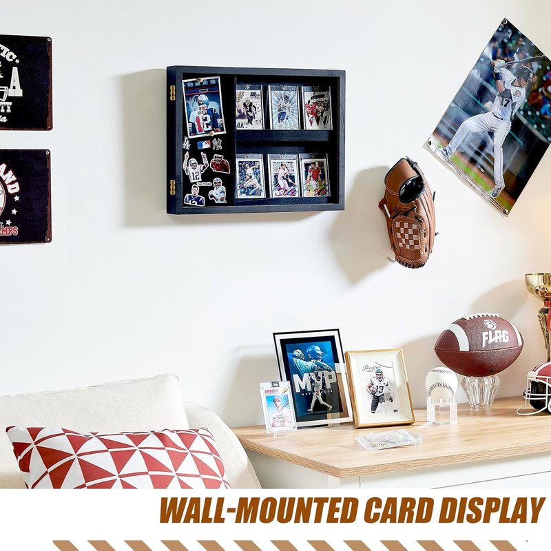 Card Display Cases for Graded Sports Cards - UV Protection, 6-Card Holder | Wall or Countertop Frame for Baseball, Basketball, Football