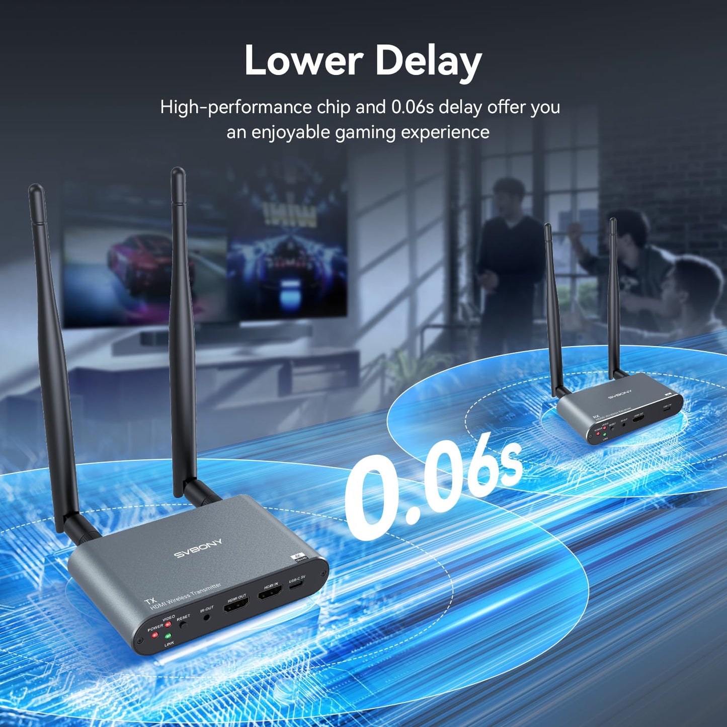 SVBONY TransAir2 Wireless HDMI Transmitter and Receiver 4K 30Hz, 5.8GHz, 1TX to 4 RXS, 1000 FT, HDMI Loop-Out, IR Extend, 0.06s Latency, 9 Channels, from PC, Laptop, STB to TV, Projector, Monitor