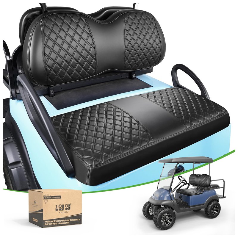 10L0L Golf Cart Seat Covers for Club Car Precedent,Diamond Pattern,Vinyl Leather with Adjustable Straps and Retractable Buckle, No Stapler Needed Black