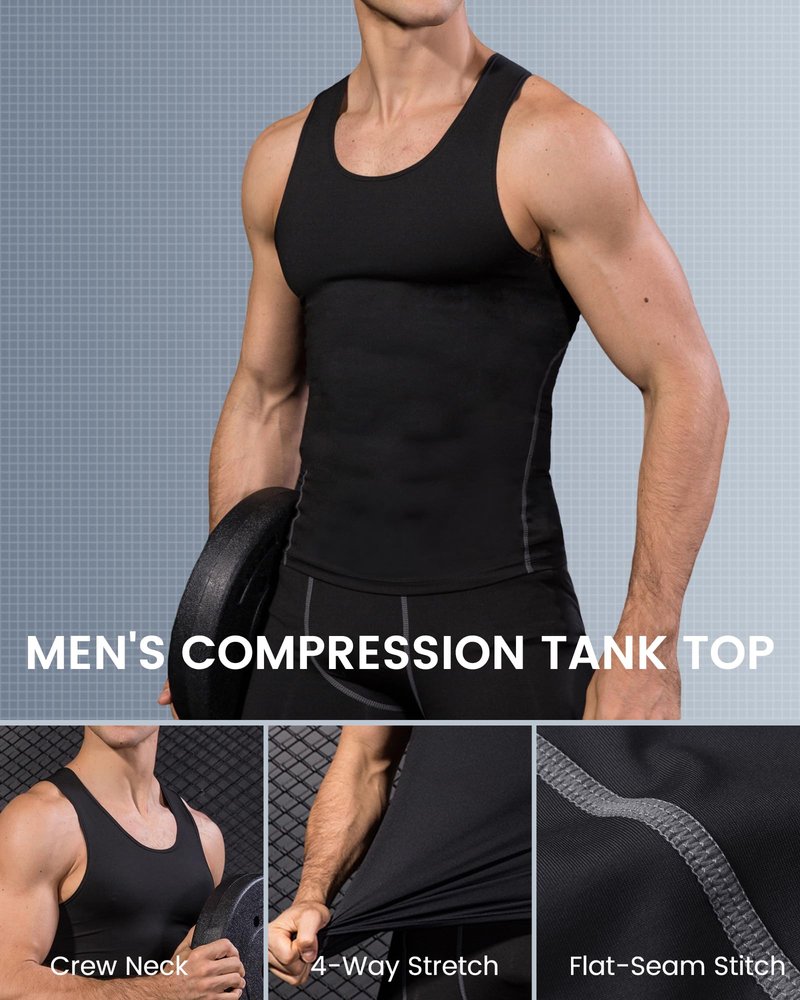 LWISMIL 3 Pack Black Compression Tank Top Men Sleeveless T-Shirt Dry Fit Athletic Workout Sports Running Baselayer Undershirt