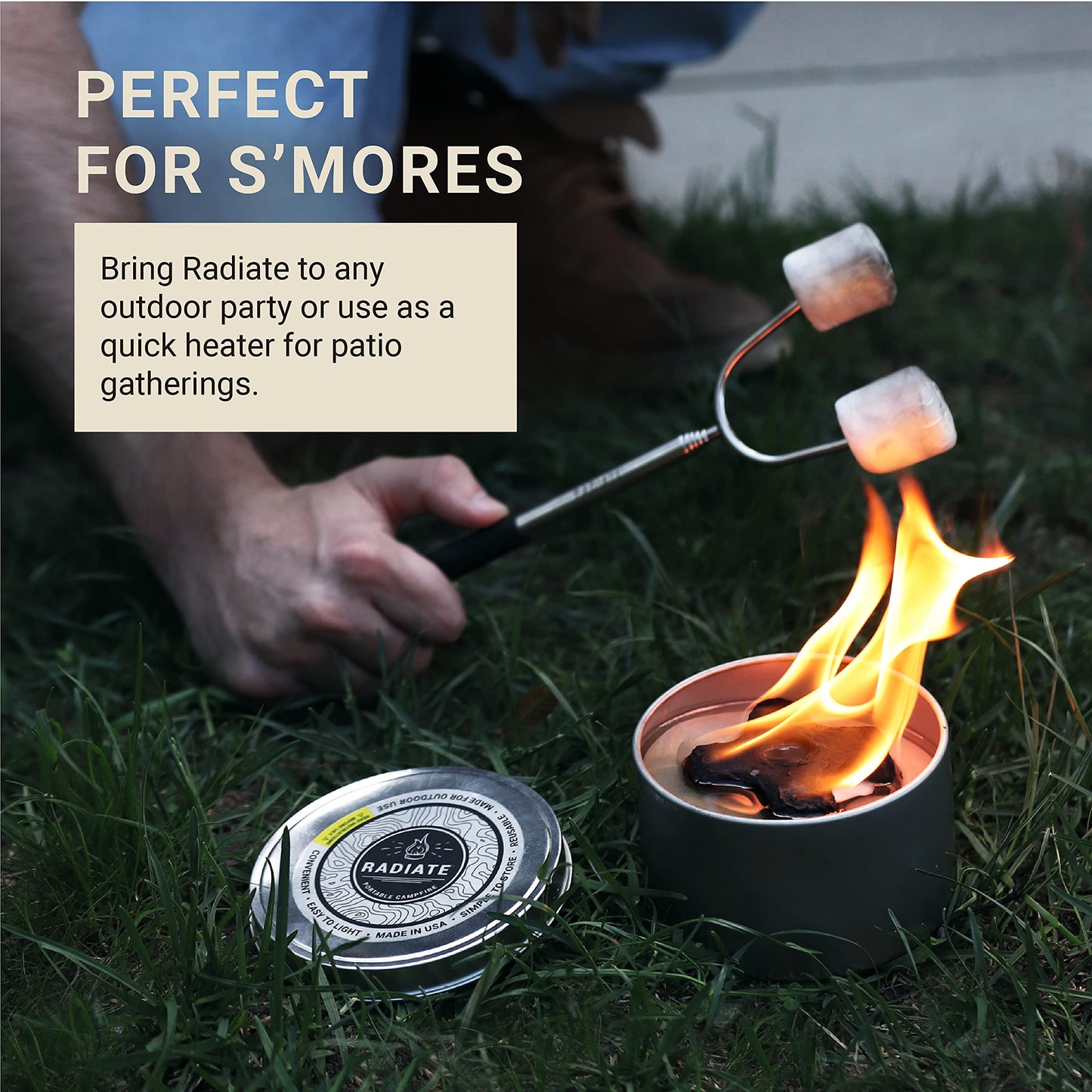 Radiate Portable Campfire: The Go-Anywhere Outdoor Fire Pit - Portable and Convenient - 3 Hours of Warmth and Burn Time - Great for Camping, Picnics, and More - Made in The USA