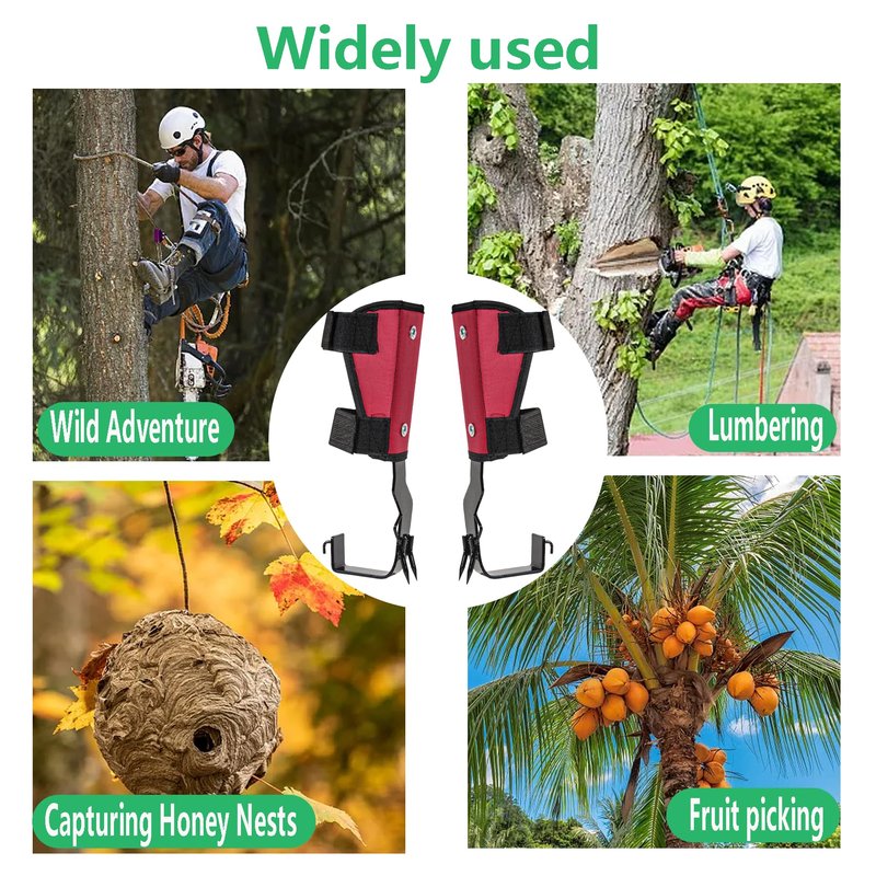 kilogorge Tree Climbing Gear with Canvas Adhesive Style, Tree Climbing Spikes, Tree Climbing Kit with 2 Claws and Wide Pedal, for Outdoor Use, Fruit Picking Cutting（Canvas red Set A）