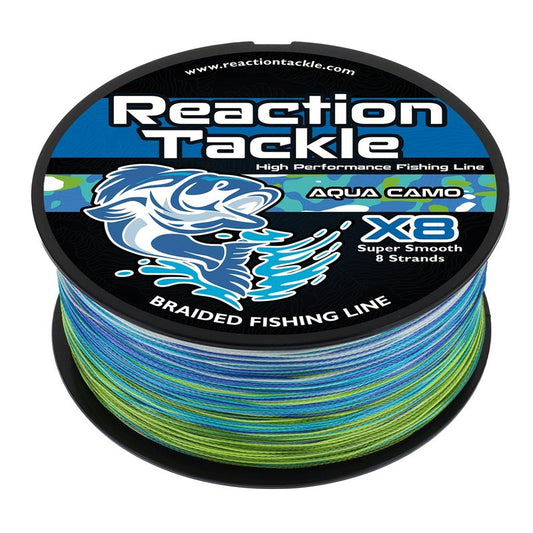 Reaction Tackle Braided Fishing Line - Pro Grade Power Performance for Saltwater or Freshwater Fish - Colored Fishing Line Braid for Extra Visibility - X8 Camo Aqua 65 Lb (1000 Yards)