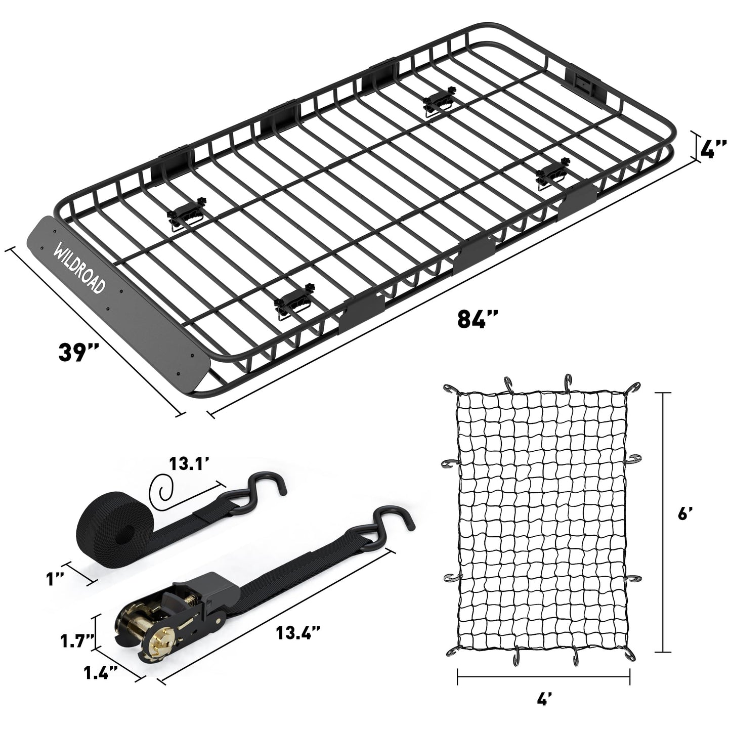 WWILDROAD Car Roof Cargo Carrier Combo of Upgraded 84"x 39"x 4" Roof Rack Cargo Basket, Super Duty Bungee Cargo Net. Universal Car Top Luggage Holder Carrier Basket Fits for SUV Truck Cars