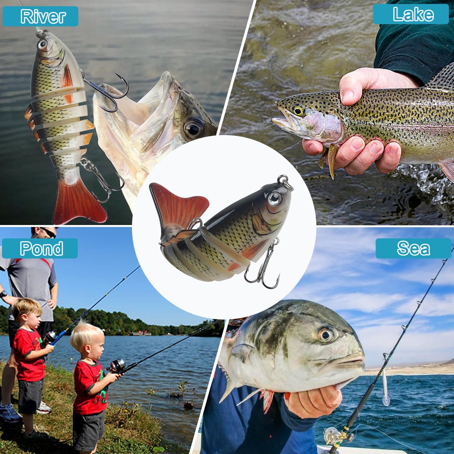 Fishing Lures for Bass Trout Walleye, 5pcs Segmented Multi Jointed Swimbaits Fish-Slow Sinking Bionic Hard Bait Swimming Fishing Lures with Treble Hooks Artificial Lures for Freshwater Saltwater