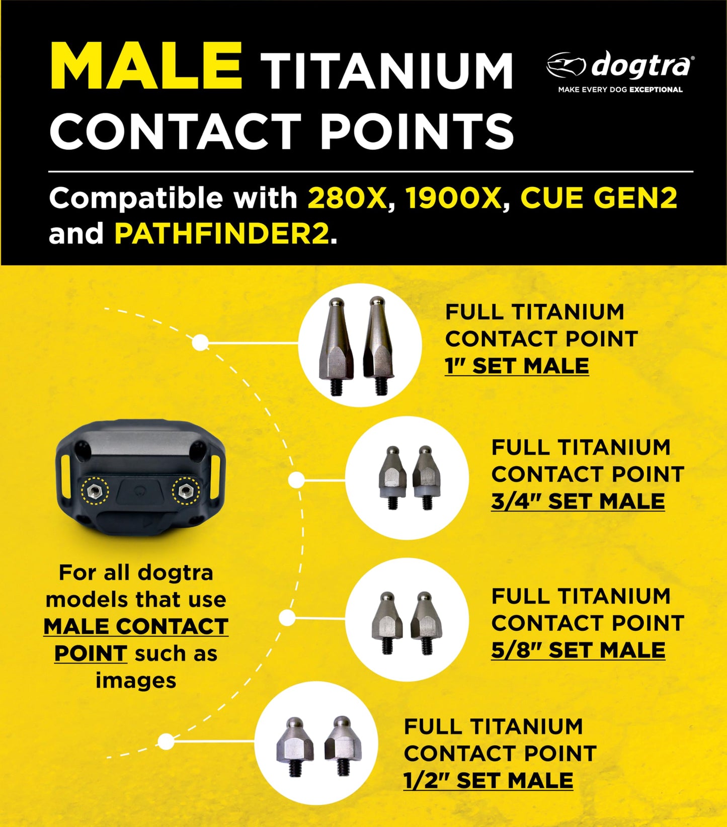 Dogtra Full Titanium Contact Points 1/2" Set of 2 – Male – Compatible with X-Series (280X, 1900X, ARC-X), 200iQ, GPS Fence, PATHFINDER2, Smart NoBark – Hypoallergenic, Lightweight, for Sensitive Skin