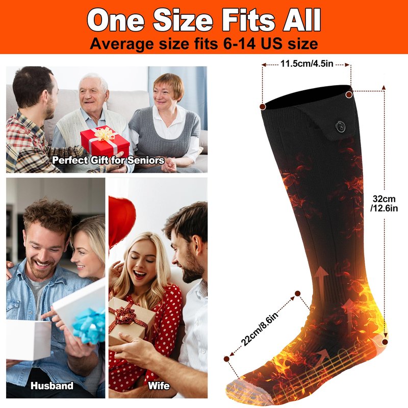 Heated Socks for Men Women, Foot Warmer with 5V 6000mAh Rechargeable Battery Powered, Up to 8 Hours,4 Levels Temperatures Setting,Thermal Heating Electric Socks,Foot Warmer