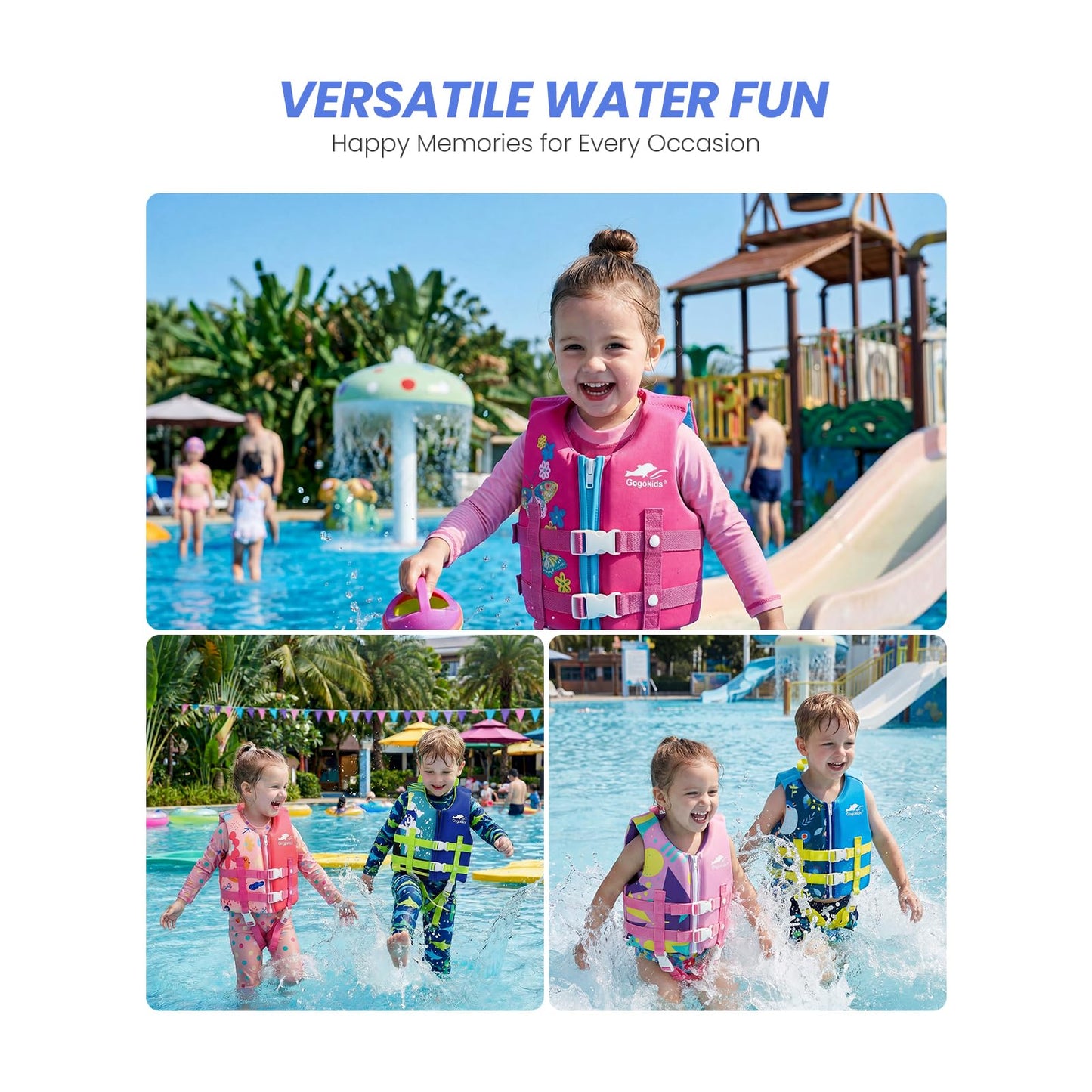 Gogokids Toddler Swim Vest, Premium Swim Vest for Kid Swimming Jacket for 30-40-50-60-70-80 Lbs Girls and Boys, Toddler Floaties Swimming Aid with Dual Safety Strap for 2-9 Years in Pool/Puddle/Beach