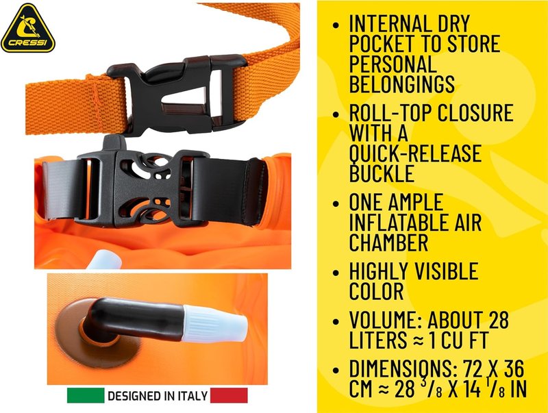 Cressi Glide High Visibility Safety Buoy for Swimmers - Lightweight & Easy Setup | Bright Orange Color