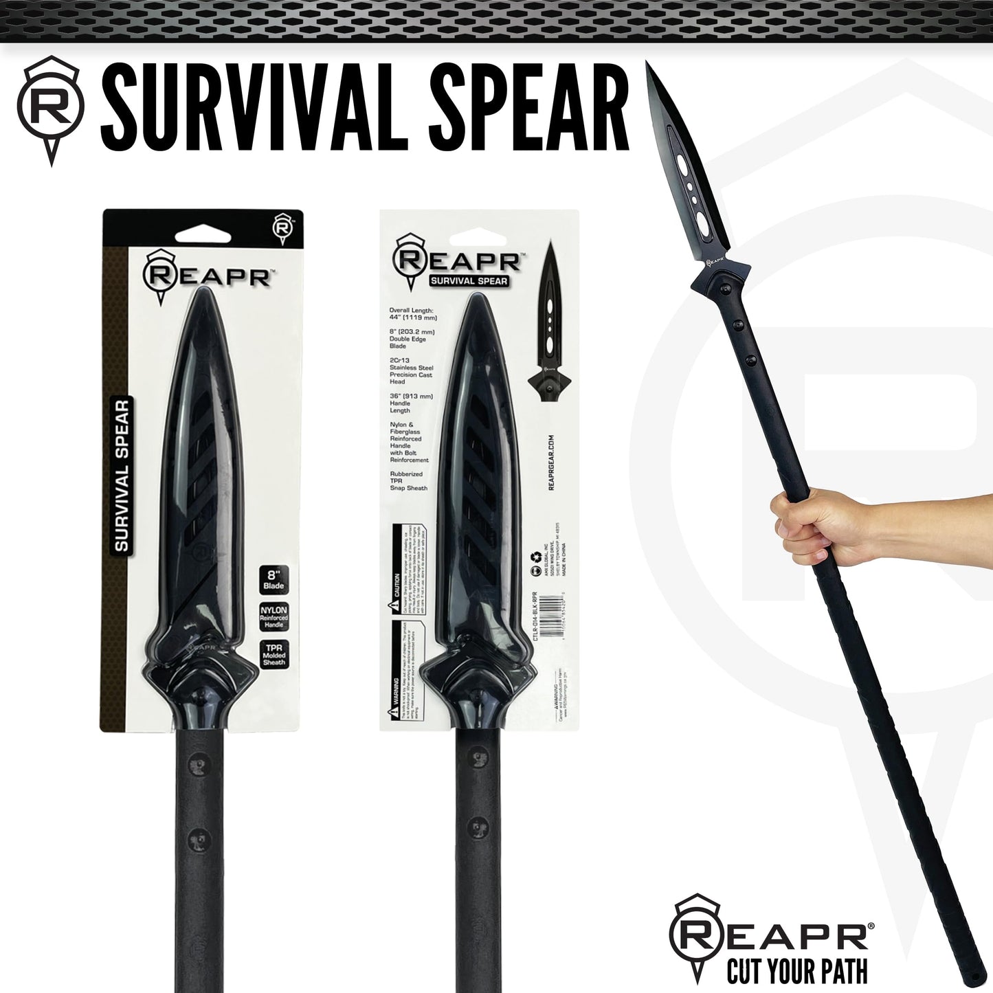 Reapr SURVIVAL SPEAR with Sheath, Fixed Blade Throwing Tool for Camping, Hunting, Outdoor Recreation, Fathers Day Gift for Dad