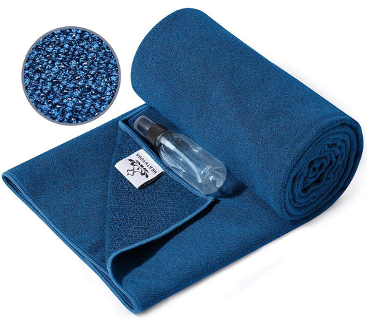 Heathyoga Hot Yoga Towel, Non Slip Yoga Mat Towel with Silicone Grip & Spray Bottle, 72"X26" Yoga Towel, Soft Microfiber Yoga Mat Towel for Hot Yoga, Bikram, Pilates and Fitness (Blue)