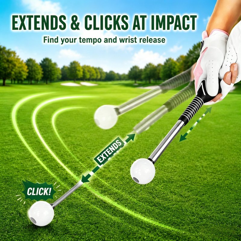 sysdmno Pop-Feedback Retractable Golf Swing Trainer – Click & Tempo Stick for Right-Handed Golfers, Grip Trainer, Arm Connection, Indoor/Outdoor Practice, Ideal Gift for Beginners