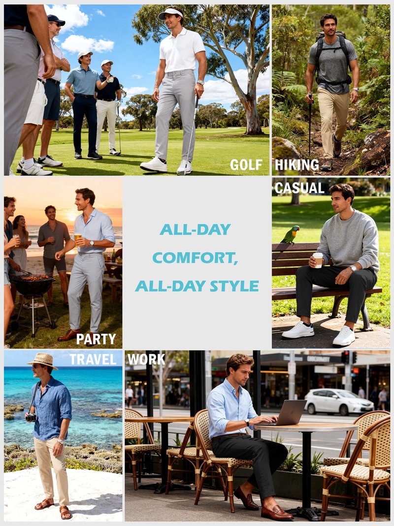 Comdecevis Golf Pants Men Slim Fit Mens Pants Casual 32 Inseam Stretch Quick Dry Wrinkle Free Lightweight Business Men's Fashion Slacks, Black, 34x32