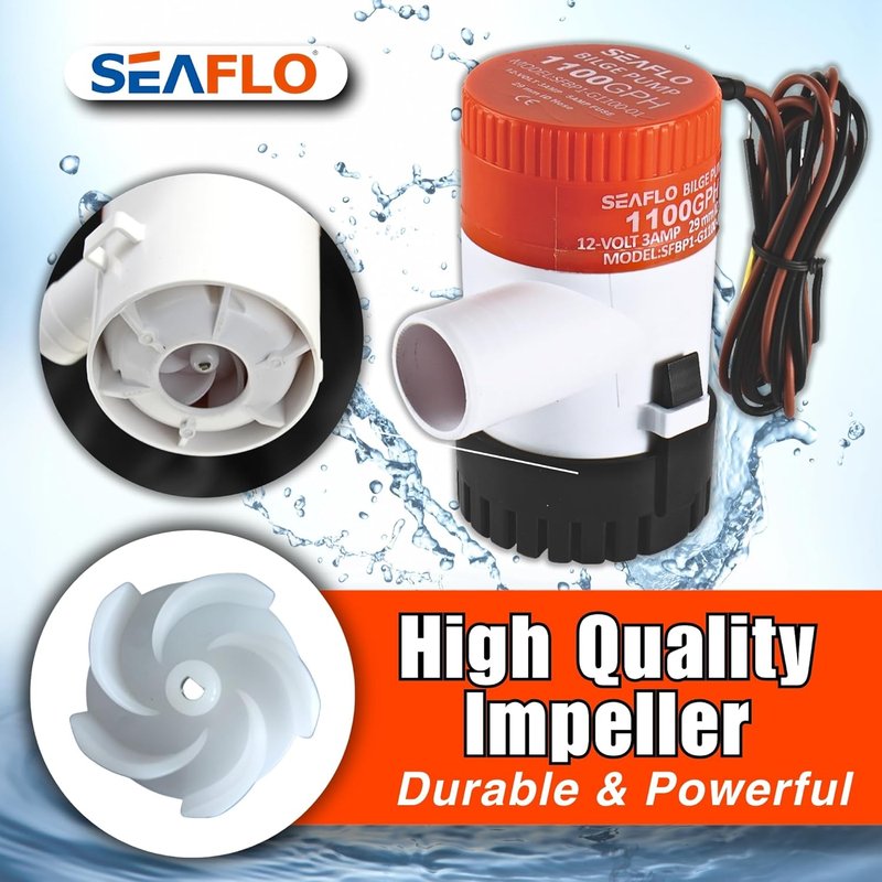SEAFLO 1100 GPH Bilge Pump - 12V Marine Submersible Pump with Anti-Airlock Protection | 1-1/8" Outlet, CE & RoHS Certified