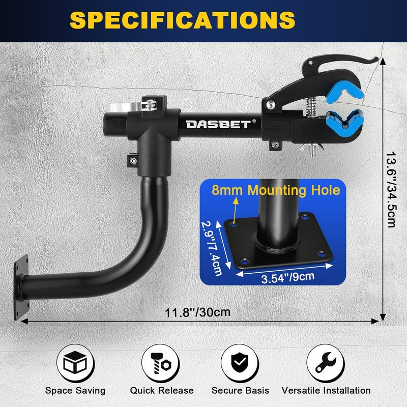 DASBET Bent Bike Repair Stand | Wall Mounted Bike Work Stand with Adjustable Clamp Bench Mount Bike Stand Bicycle Maintenance Rack Bike Clamp for Road Bike Mountain Bike