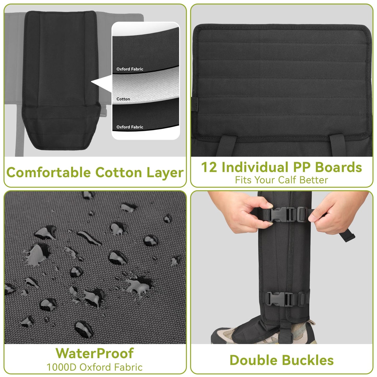 ENPOINT Snake Gaiters - Snake Guards for Legs Men & Women, Black Shoe Gaiters for Hiking, Camping, Fishing, Farm Working, Hunting Equipment, Hunting Gear for Men & Women