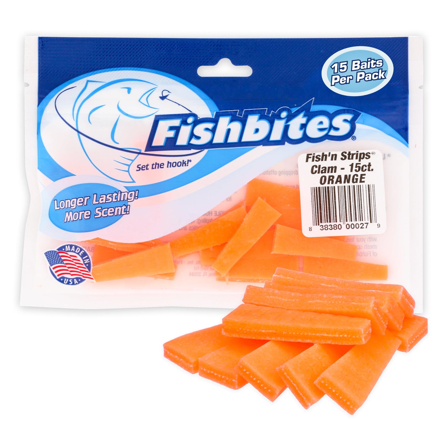 FishBites Fish'n Strips Shrimp Fishing Bait, Orange