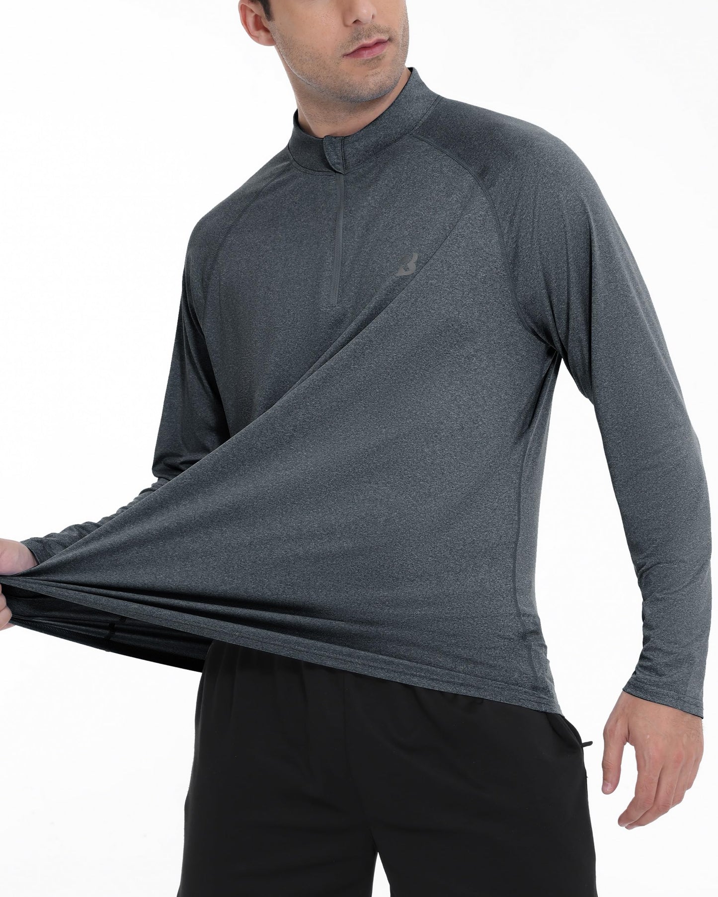 Roadbox Quarter Zip Pullover Men Golf Running Workout Long Sleeve Shirts Lightweight Quick Dry Athletic Rash Guard Shirt Gray