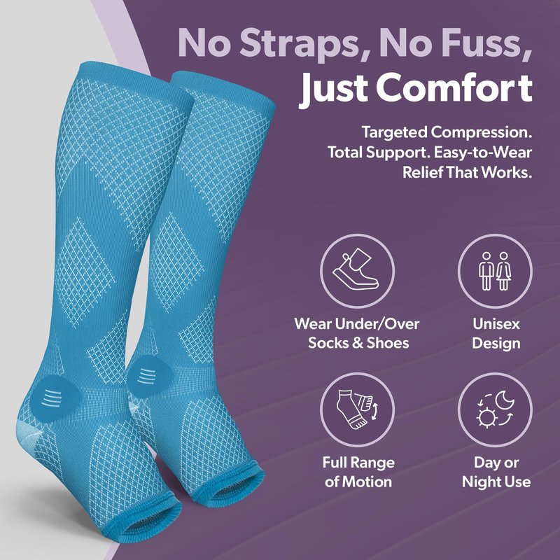 BraceAbility Compression Socks for Circulation - (2 Pairs) 20-30 mmHg Knee High Neuropathy Open Toe Stockings Best for Varicose Veins, POTS, Restless Leg, Toeless Support for Men or Women (L - Black)
