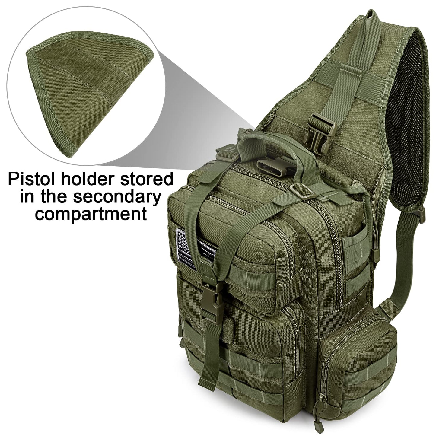 G4Free Tactical EDC Sling Bag Backpack with Pistol Holster Military Shoulder Backpack for Concealed Carry(New Army Green)