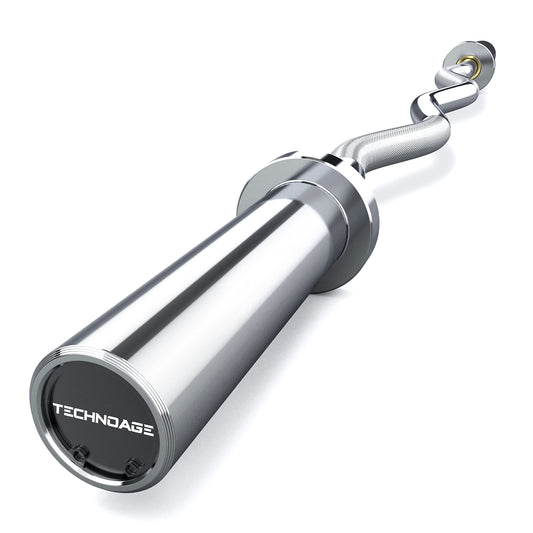 TECHNOAGE EZ Curl Bar Olympic, 47" Curl Bar(500LBS Capacity) for 2-inch Weight Plates, 20LB Solid Chrome Barbell with Copper Sleeve and Bearing Connection