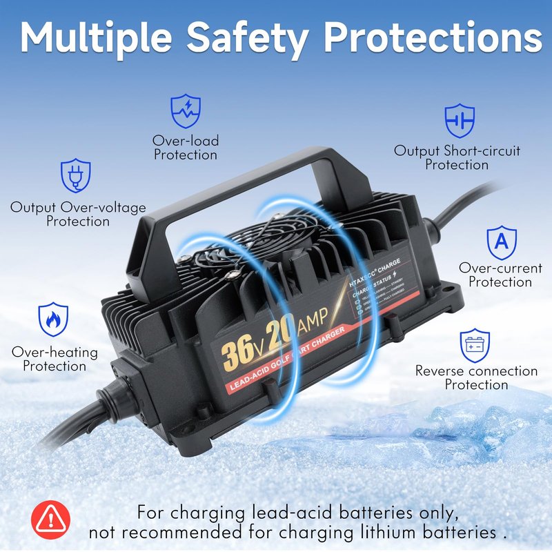 48 Volt 15 Amp Golf Cart Battery Charger for Club Car with 3-Pin Round Plug, Upgraded IP67 Waterproof Lead Acid Battery Charger