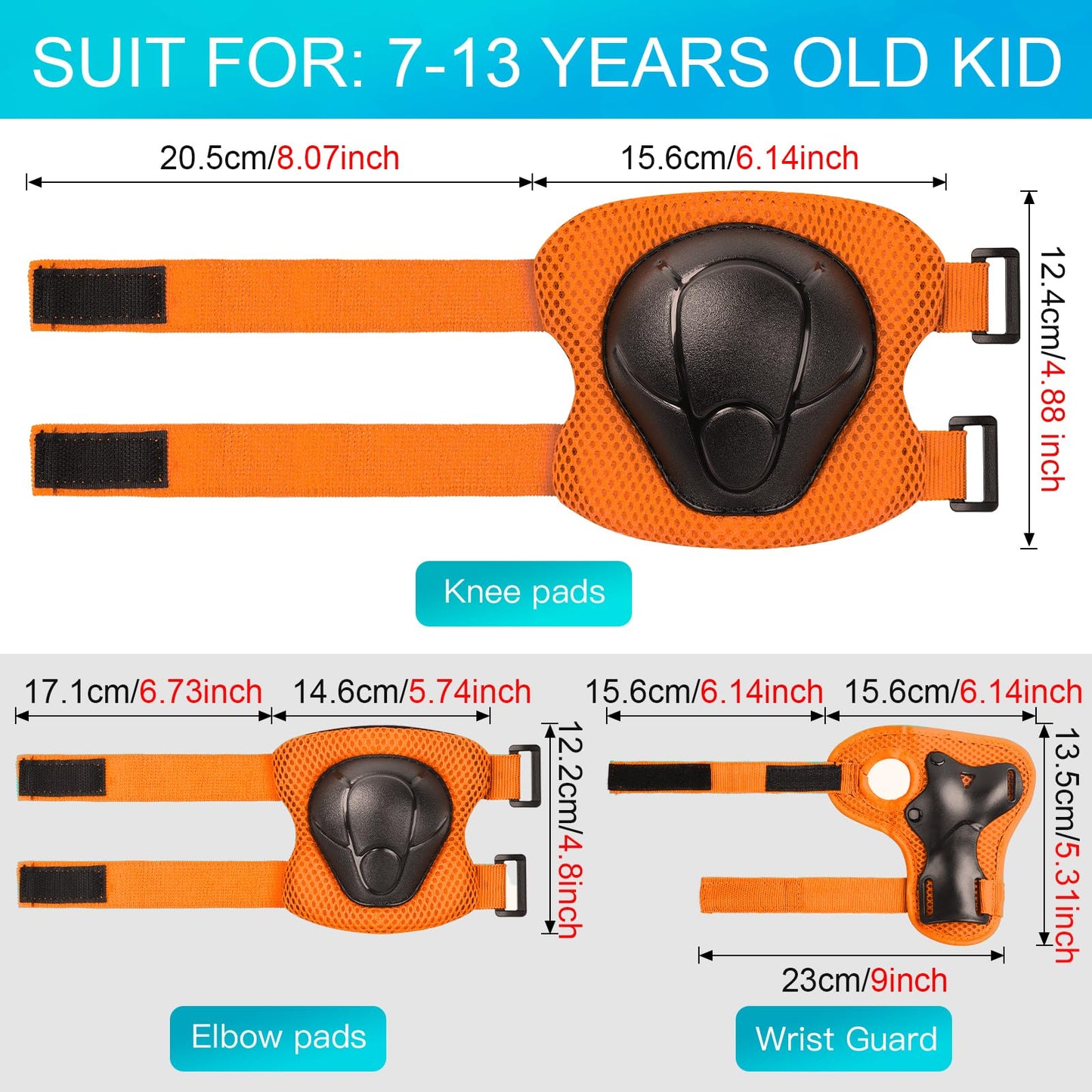 Wemfg Kids Protective Gear Set Knee Pads for Kids 3-14 Years Toddler Knee and Elbow Pads with Wrist Guards 3 in 1 for Skating Cycling Bike Rollerblading Scooter