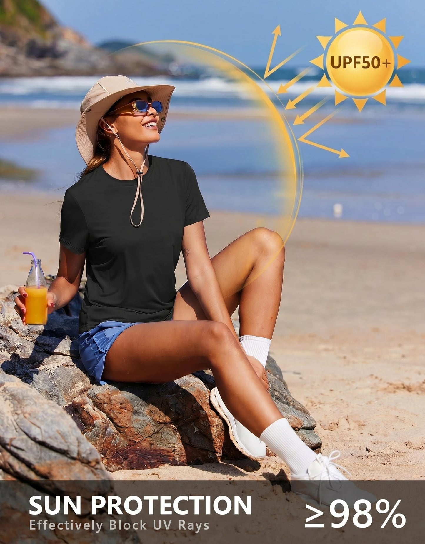 PINSPARK Workout Tops for Women Soft Shorts Sleeve Sun Protection Gym Plain Shirts Soft Breathable Crewneck Athletic Summer Top,Black Large
