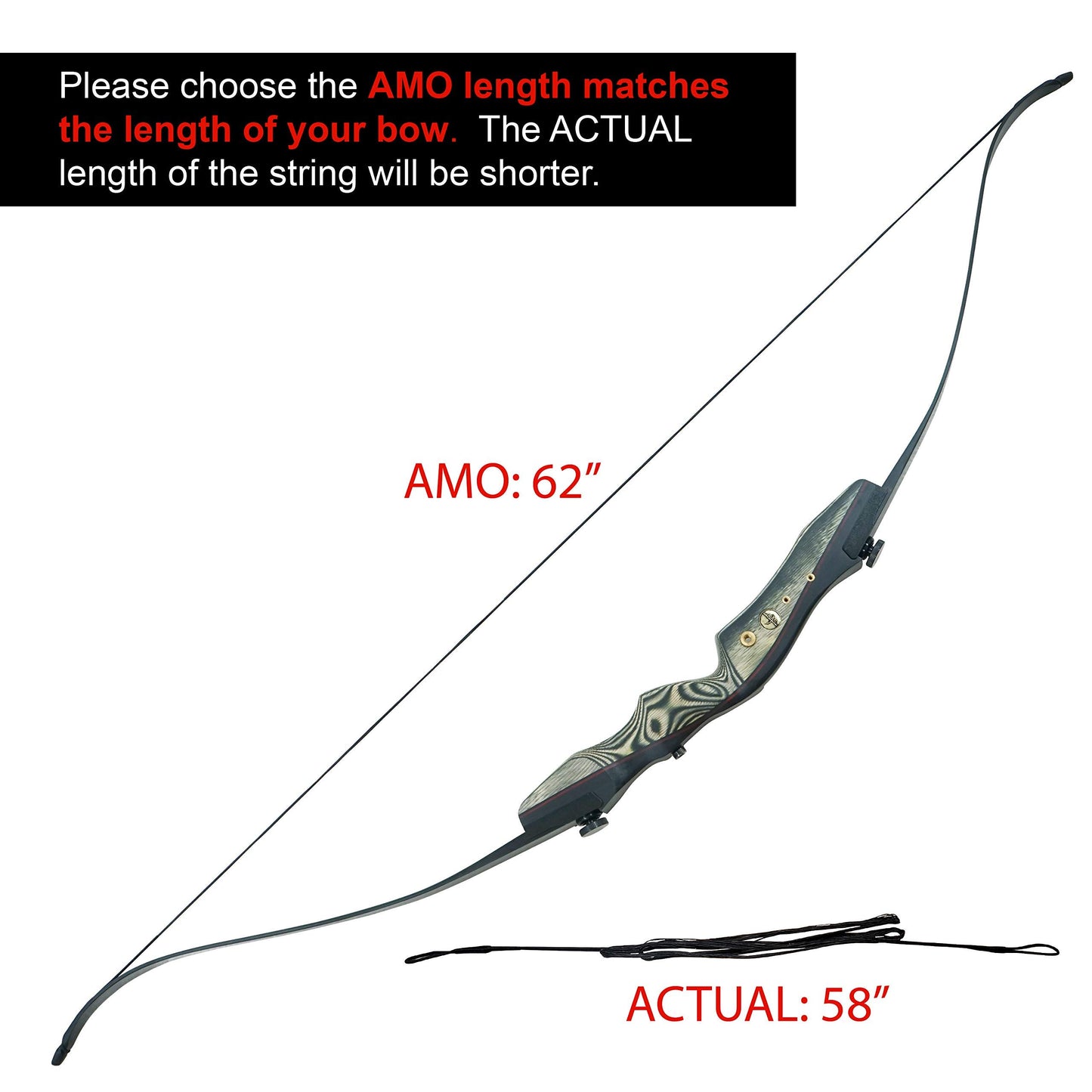 Southland Archery Supply SAS B-55 Dacron Replacement Traditional Recurve Bow String - Made in USA (AMO 62 in (Actual 58 in), 16 Strands (Bows Upto 65 lbs))