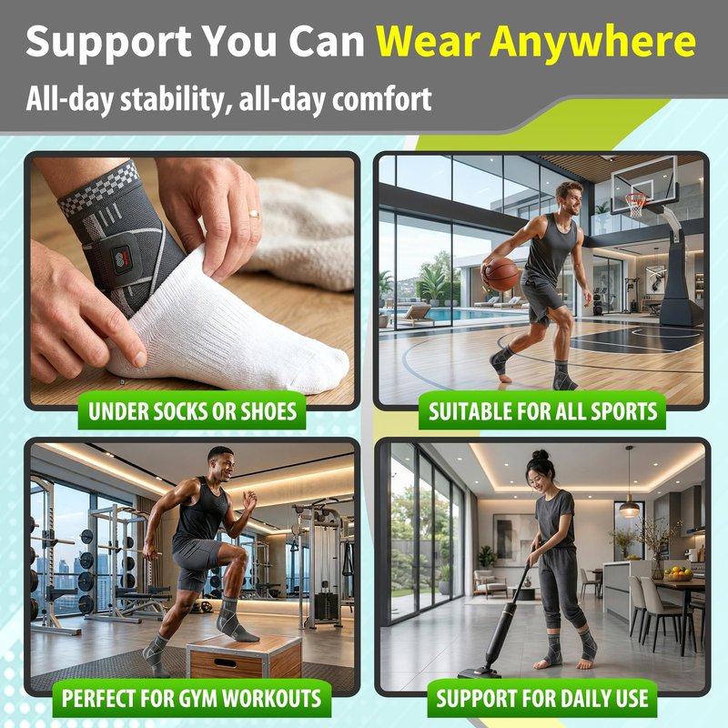 BLITZU Ankle Brace for Women, Men, Plantar Fasciitis Relief, Achilles Tendonitis Brace for Sprained Foot, Ankle Compression Sleeve with Strap Black M